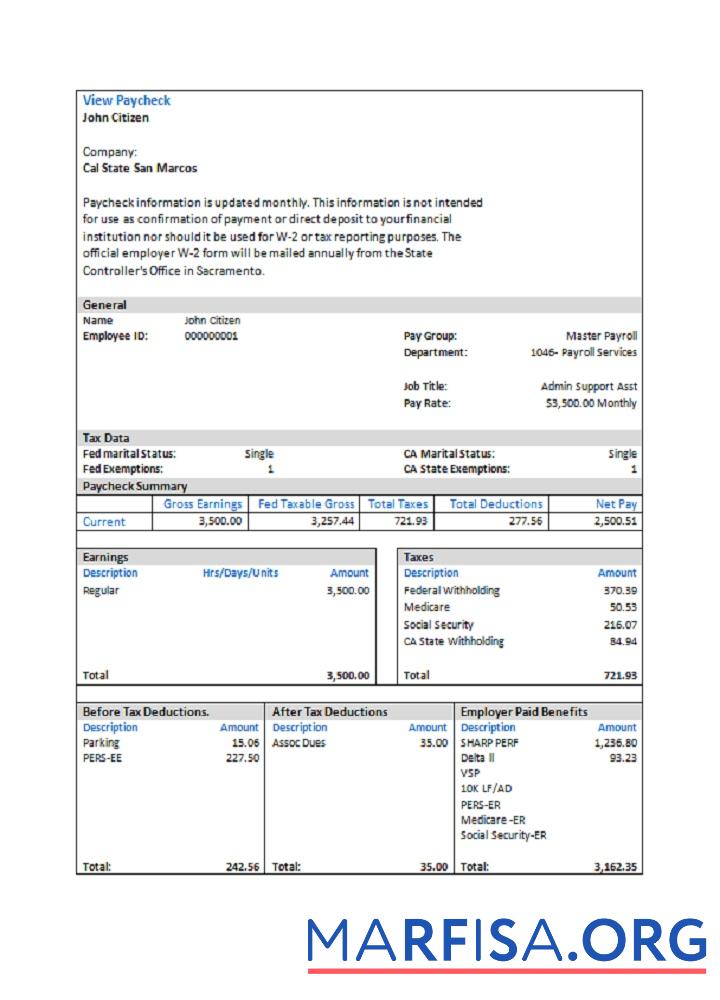 Realistic USA Cal State San Marcos payroll services company real example